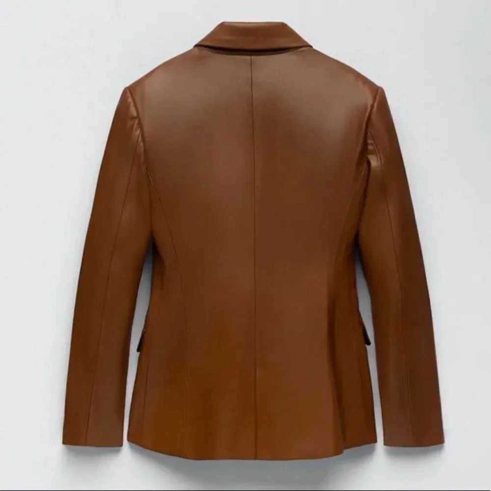 Zara Brown Double-breasted Faux Blazer Brandy Jacket Blazer, NWT - Picture 11 of 15